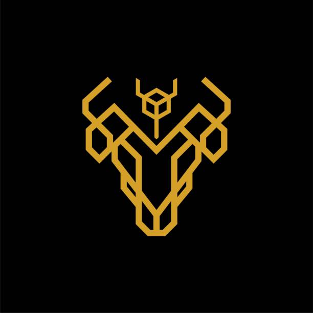 Futuristic Gold Colored Goat Glyphs Line Identity Symbol Download The Premium or Credit Packs for best value with any editable or scalable files drawing of the bull head tattoo designs stock illustrations
