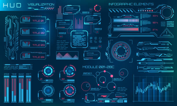Futuristic HUD Design Elements. Infographic or Technology Interface for Information Visualization vector art illustration