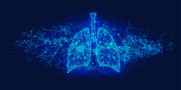 stockillustraties, clipart, cartoons en iconen met futuristisch medisch concept met blauwe menselijke longen - longen