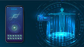 Futuristic medical health concept with human body and DNA molecule structure. head up display (HUD) UI for medical app,