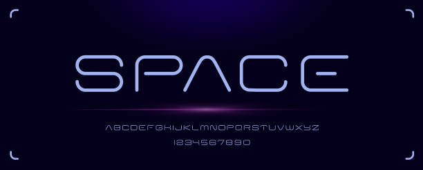 Futuristic minimal font for emblems and headlines Futuristic minimal font, modern alphabet with uppercase and numbers. perfect for emblems, headlines and manny other uses. copy space stock illustrations
