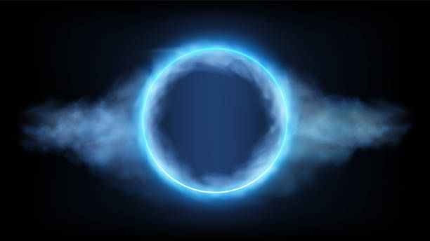 Futuristic neon round frame in clouds on Black Background. Vector illustration. EPS10 Futuristic neon round frame in clouds on Black Background. angel halo stock illustrations