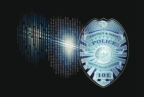 ilustraciones, imágenes clip art, dibujos animados e iconos de stock de futurista insignia de policía - police badge