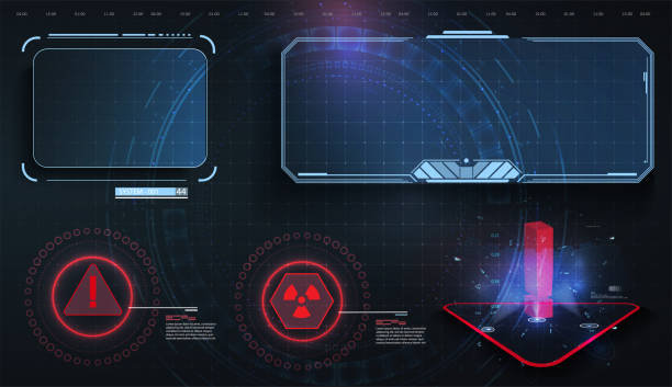 HUD, UI, GUI futuristic user interface screen elements set. High tech screen for video game. Sci-fi concept design. Callouts titles. Modern banners, frames  of lower third. Red. Vector illustration HUD, UI, GUI futuristic user interface screen elements set. High tech screen for video game. Sci-fi concept design. technology borders stock illustrations