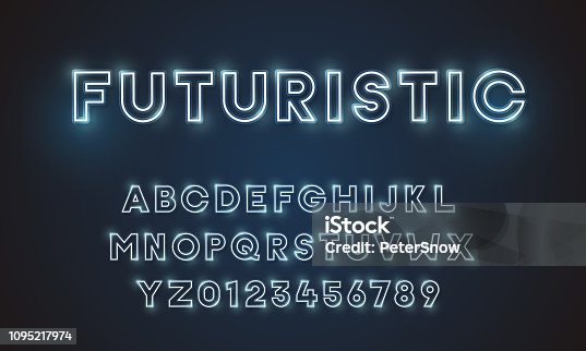 istock Futuristic vector font typeface unique design. For technology, digital, engineering, digital , gaming, sci-fi and science subjects. All letters and numbers included 1095217974