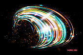 Futuristic wave Flash. Magic sparks. Mystical shine streaks. Empty place. Abstract background. Neon wind lines. Glow effect. Beautiful light. Glint cosmic rays. Power energy. Vector. EPS10