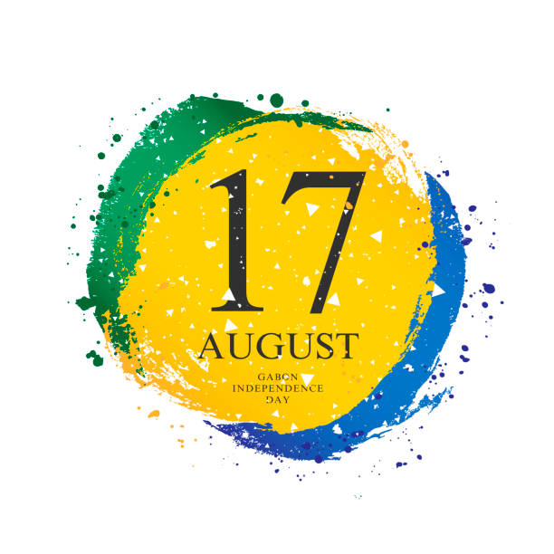 stockillustraties, clipart, cartoons en iconen met gabon vlag in de vorm van een cirkel. 17 augustus - gabon