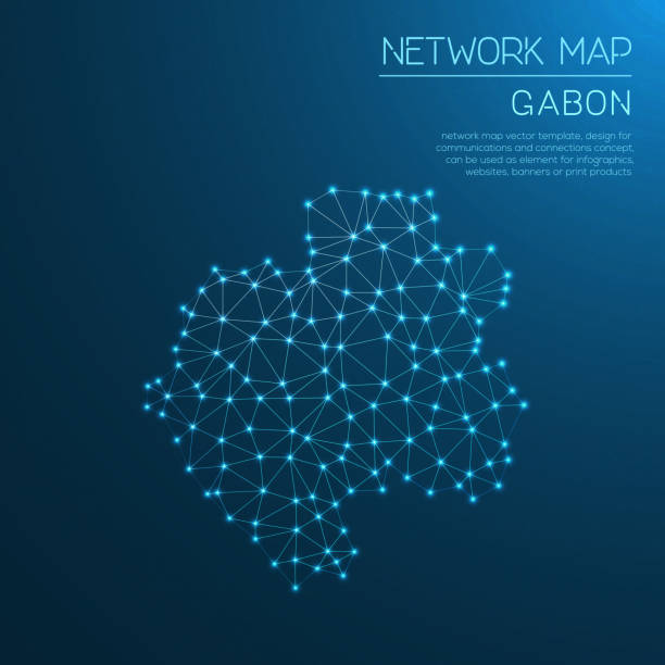 stockillustraties, clipart, cartoons en iconen met de kaart van het netwerk van gabon. - gabon