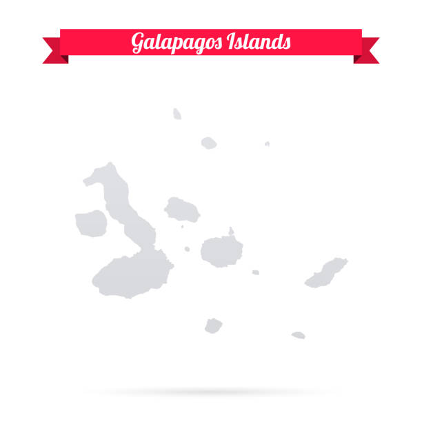 galapagos-inseln karte auf weißem hintergrund mit rotem banner - galápagos stock-grafiken, -clipart, -cartoons und -symbole