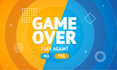 Game Over or Play Again Concept Banner Card. Vector illustration of Final Gaming Defeat Screen