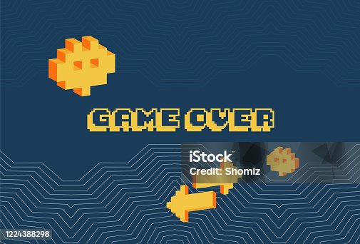 istock Game over screen, old school gaming poster 1224388298