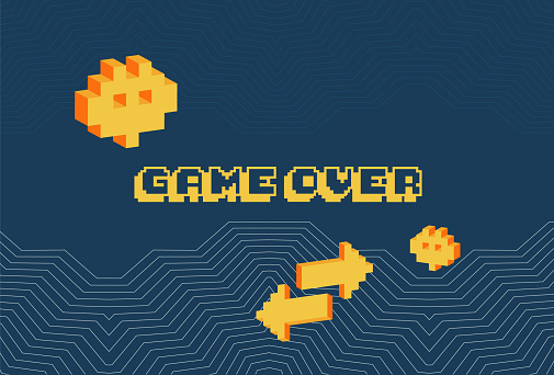 Game over screen, old school gaming poster
