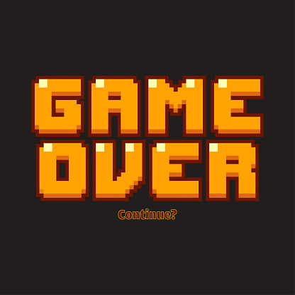 Over continue. Inscription Pixel. Slogan for game Club.