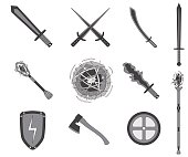 Game RPG weapons icons set. Vector illustration isolated on white
