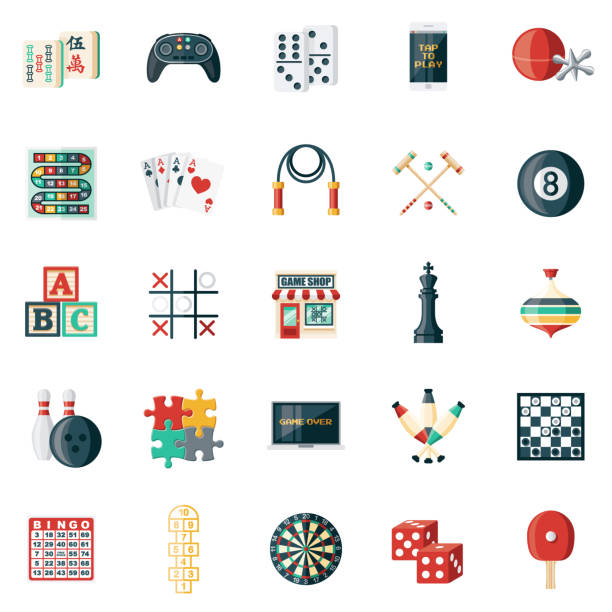Game Shop Icon Set A set of flat design game shop icons. File is built in the CMYK color space for optimal printing. Color swatches are global so it’s easy to edit and change the colors. chess clipart stock illustrations