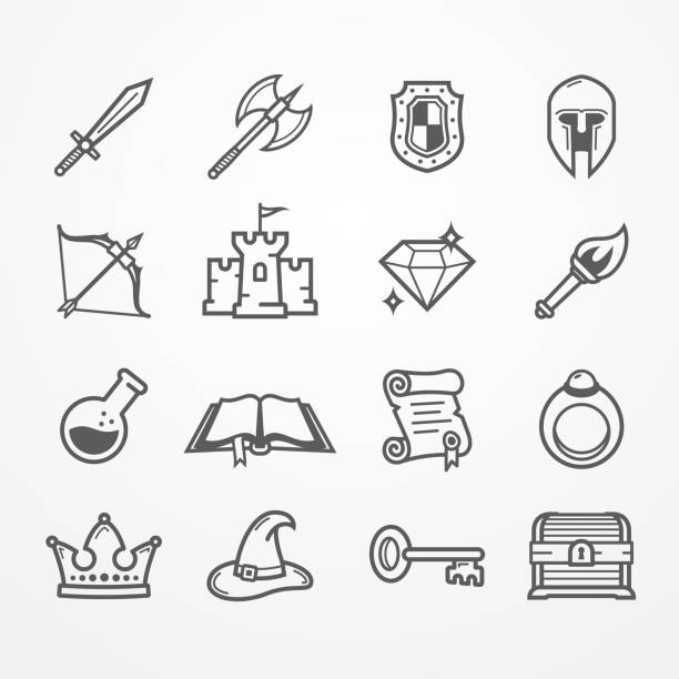 ilustrações de stock, clip art, desenhos animados e ícones de rpg pc game vector line icons - arca