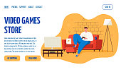 istock Gamer character playing in console video game. Game concept. Man having a good time 1397029959