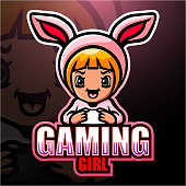 Vector illustration of Gamer girl mascot esport logo design