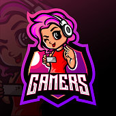 Gamer girl mascot. esport logo design