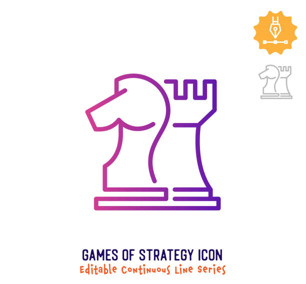 Games of Strategy Continuous Line Editable Stroke Line Games of strategy vector icon illustration for logo, emblem or symbol use. Part of continuous one line minimalistic drawing series. Design elements with editable gradient stroke line. chess icons stock illustrations