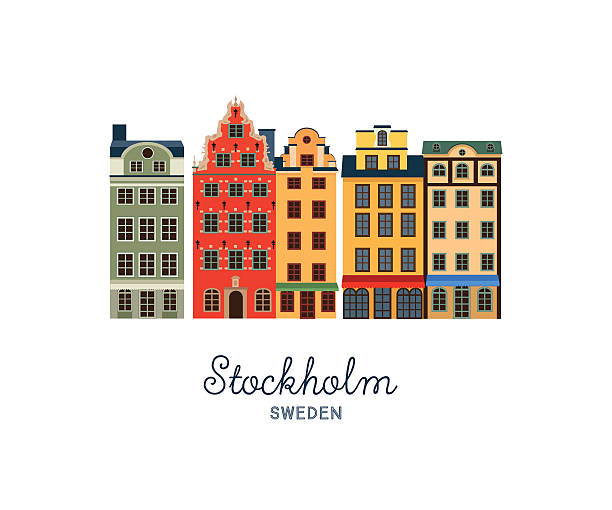 bildbanksillustrationer, clip art samt tecknat material och ikoner med gamla stan - old town of stockholm, sweden - summer stockholm