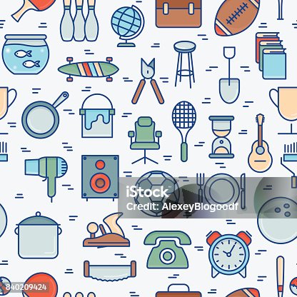 istock Garage sale or flea market seamless pattern for background. Thin line vector illustration for banner, web page, print media. 840209424
