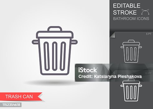 istock Garbage can. Outline icon with editable stroke. Linear symbol with shadow 1152354618