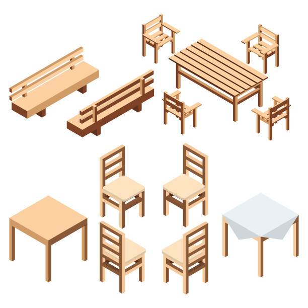 庭と家の家具。ベンチ公園と不動産と田舎の家の木の板からテーブルと椅子。 - 木製　椅子点のイラスト素材／クリップアート素材／マンガ素材／アイコン素材