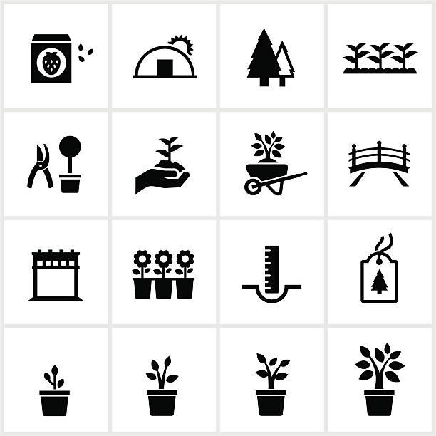 Garden Center and Nursery Icons Black Nursery/Garden Center Icons. All white strokes and shapes are cut from the icons and merged. garden center stock illustrations