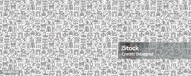 istock Gardening Related Seamless Pattern and Background with Line Icons 1202691123