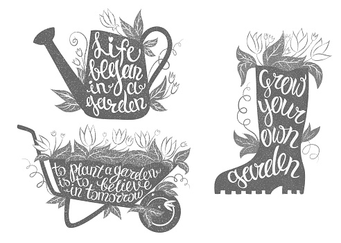Gardening typography posters set. Collection of gardening placards with inspirational quotes.