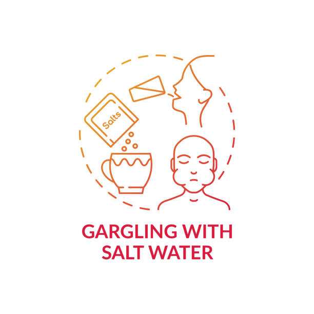 berkumur dengan ikon konsep air garam - berkumur garam ilustrasi stok