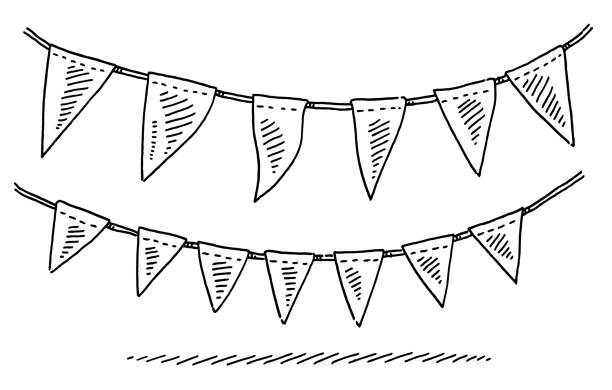 Garland for Celebration with Flags Hand-drawn vector drawing of a Garland for Celebration with Flags. Black-and-White sketch on a transparent background (.eps-file). Included files are EPS (v10) and Hi-Res JPG. anniversary drawings stock illustrations