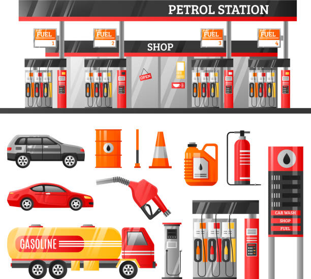gas- und tankstelle - gaspreis stock-grafiken, -clipart, -cartoons und -symbole