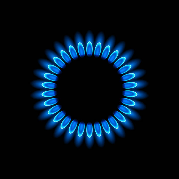 Gas burners with blue flame Vector illustration of gas flame burner stove top stock illustrations