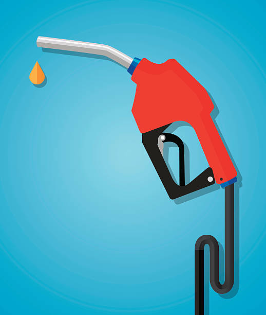 Gas Nozzle Flat Vector illustration of a gas nozzle with a droplet of gas in flat style. gas pump stock illustrations