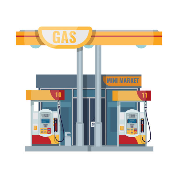 gas- oder tankstelle. benzin, öl, kraftstoff, dieselpumpe. vektor - tankstelle stock-grafiken, -clipart, -cartoons und -symbole