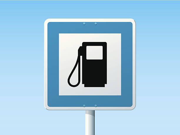 Gas Station German Road Sign Vector Illustration of a german Road Sign in front of a clear blue sky: Gas Station. All objects are on separate layers. The colors in the .eps-file are ready for print (CMYK). Transparencies used. Included files: EPS (v10) and Hi-Res JPG. garage clipart stock illustrations