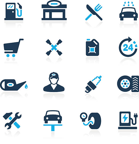 Gas Station Icons // Azure Series Gas Station icons for your Web or print media. garage icons stock illustrations