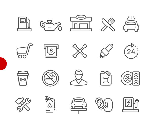 Gas Station Icons // Red Point Series Vector line icons for  your digital or print projects. garage stock illustrations