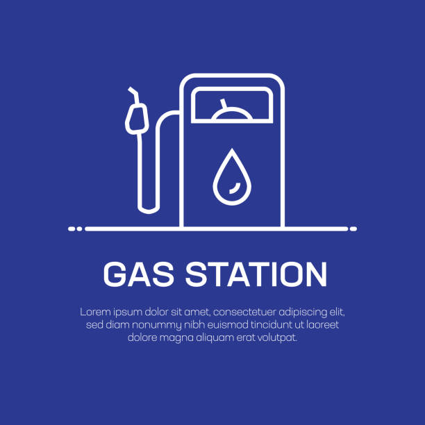 ilustraciones, imágenes clip art, dibujos animados e iconos de stock de icono de línea de la estación de gas vector-simple línea delgada icono, elemento de diseño de calidad premium - gas pump