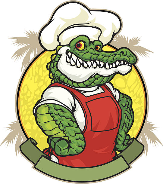 Gator Lunch This gator is created separately from his hat, banner and background. alligator stock illustrations