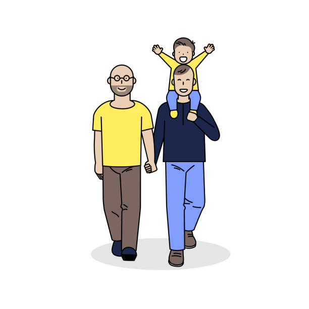 同性戀夫婦帶著孩子在肩上散步 - 同性情侶 插圖 幅插畫檔、美工圖案、卡通及圖標