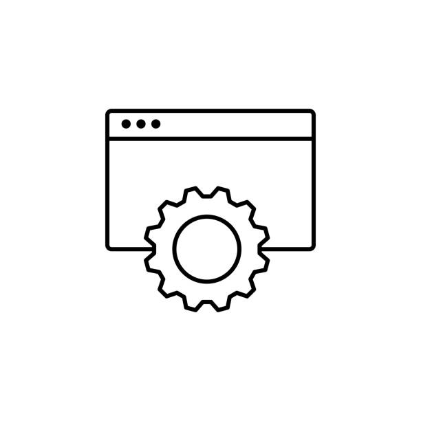 ilustrações de stock, clip art, desenhos animados e ícones de gear and browser icon. element of sturt up icon for mobile concept and web apps. thin line gear and browser icon can be used for web and mobile - sturm