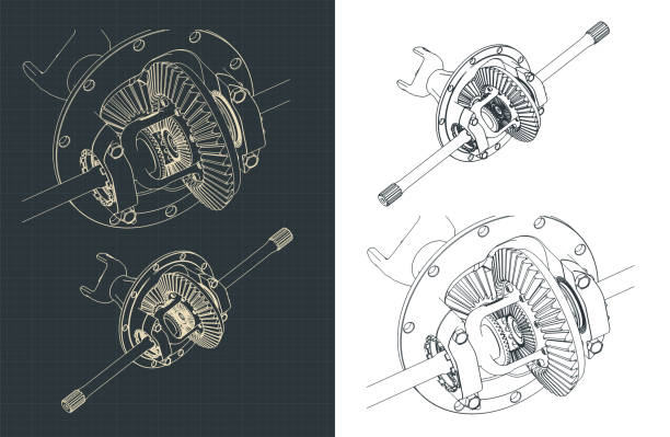 Gear Differential Stylized vector illustration of Gear Differential drawings mechanic drawings stock illustrations