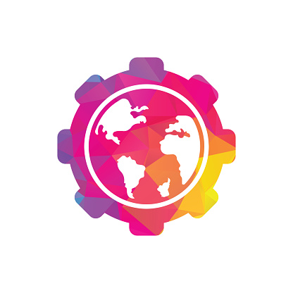 Gear global vector logo design. Gear planet icon logo design element.
