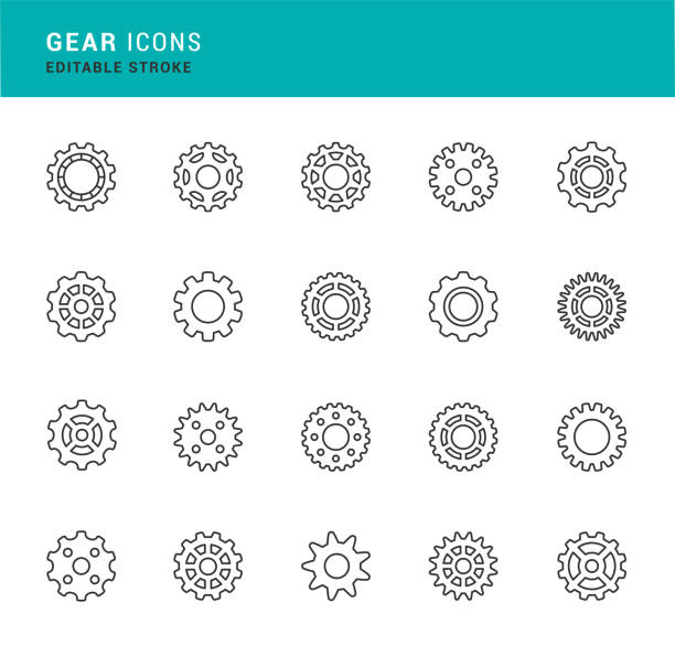 Gear Icon Set. Editable stroke vector art illustration