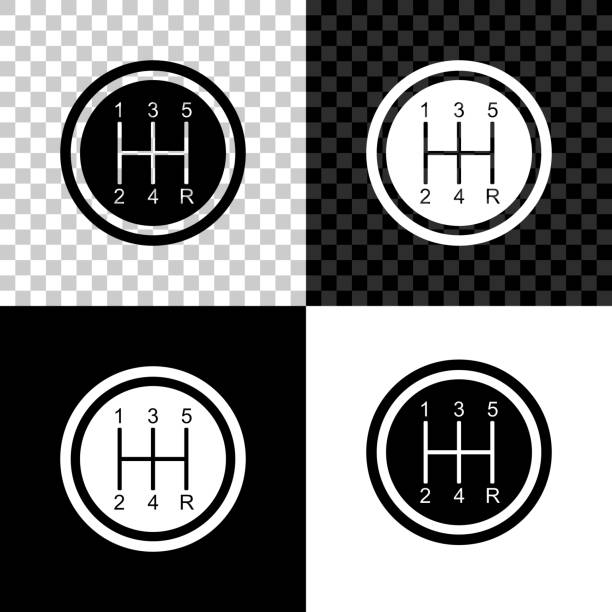 Gear shifter icon isolated on black, white and transparent background. Transmission icon. Vector Illustration Gear shifter icon isolated on black, white and transparent background. Transmission icon. Vector Illustration shift knob stock illustrations