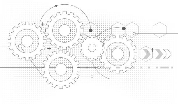 gears drawing technical drawing cogwheel process abstract background teamwork designs stock illustrations