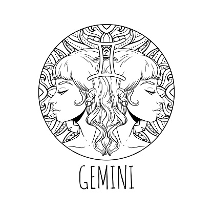Gemini Zodiac Sign Artwork Adult Coloring Book Page Beautiful Horoscope ...